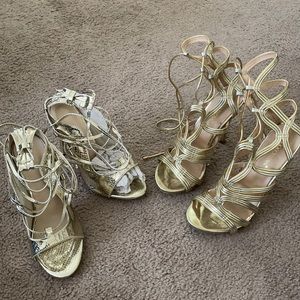 Gold and silver strappy heels
